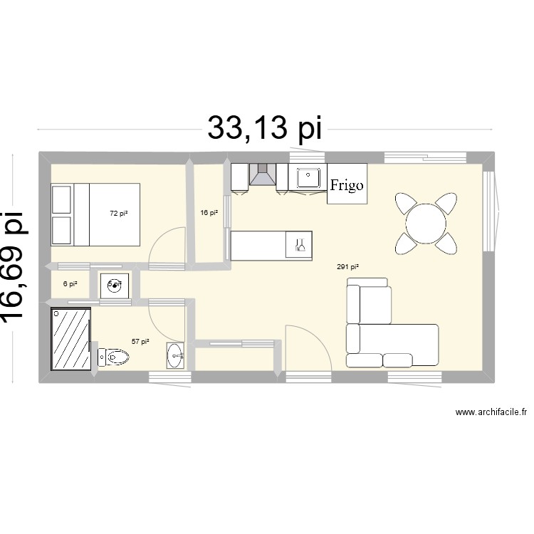 PLan Hibou 2. Plan de 6 pièces et 41 m2