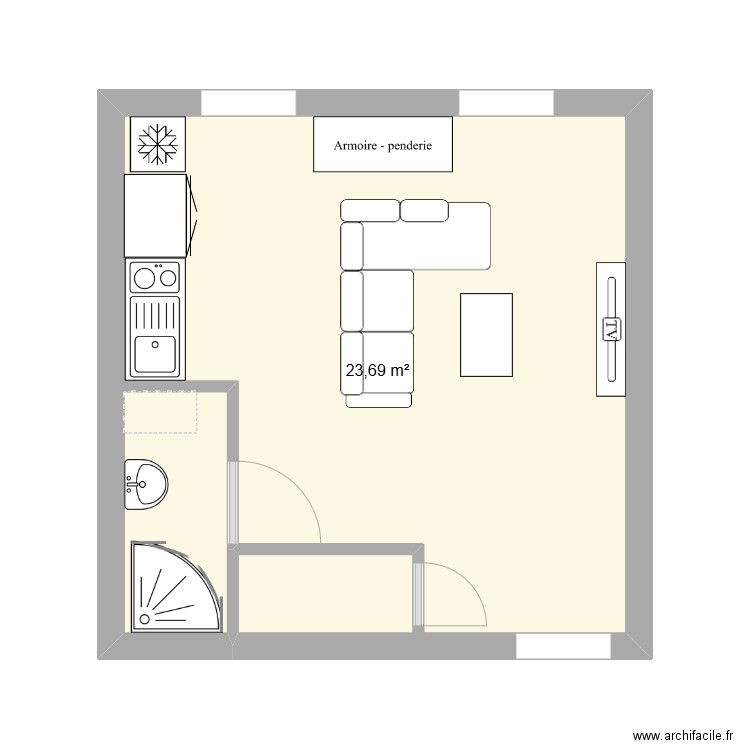 brico. Plan de 1 pièce et 24 m2