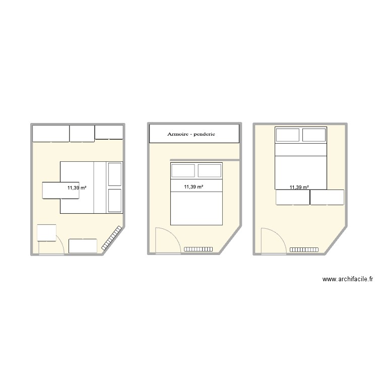 chambre actuelle. Plan de 3 pièces et 34 m2