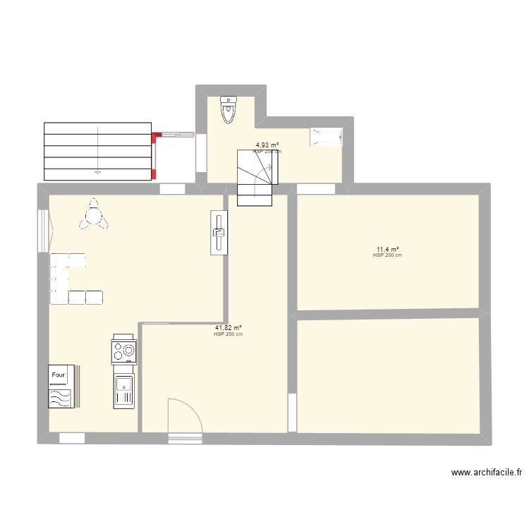 cathédrale. Plan de 3 pièces et 58 m2