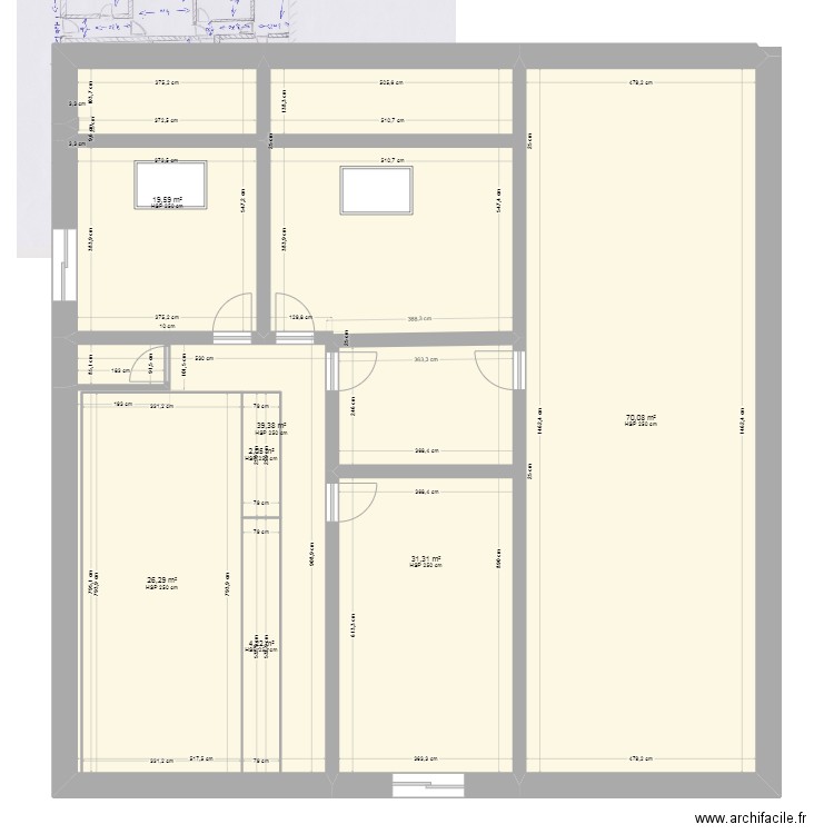 hangar rénovation. Plan de 14 pièces et 428 m2