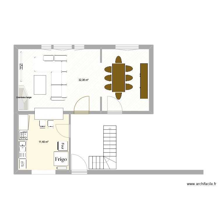 monterrein. Plan de 2 pièces et 44 m2