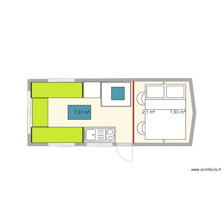 cc origine. Plan de 3 pièces et 11 m2