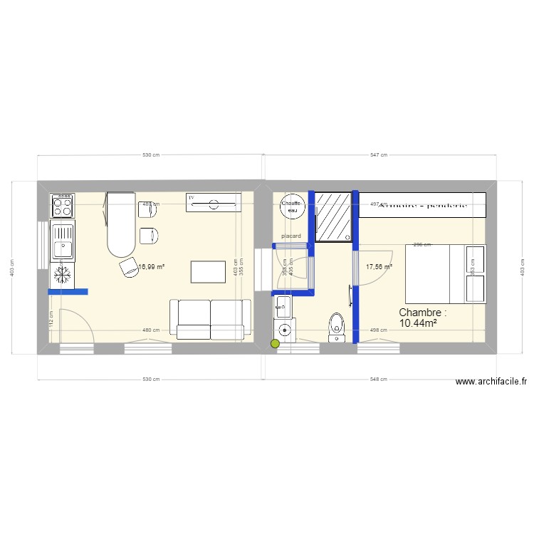 appart 4  version 040824 - 36m². Plan de 2 pièces et 35 m2