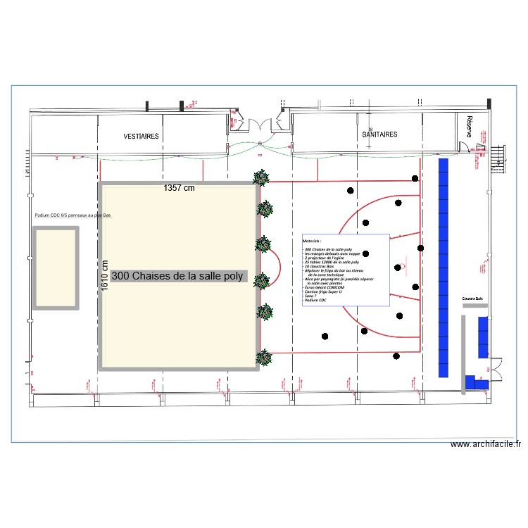 salle de basket voeux 2025. Plan de 2 pièces et 242 m2