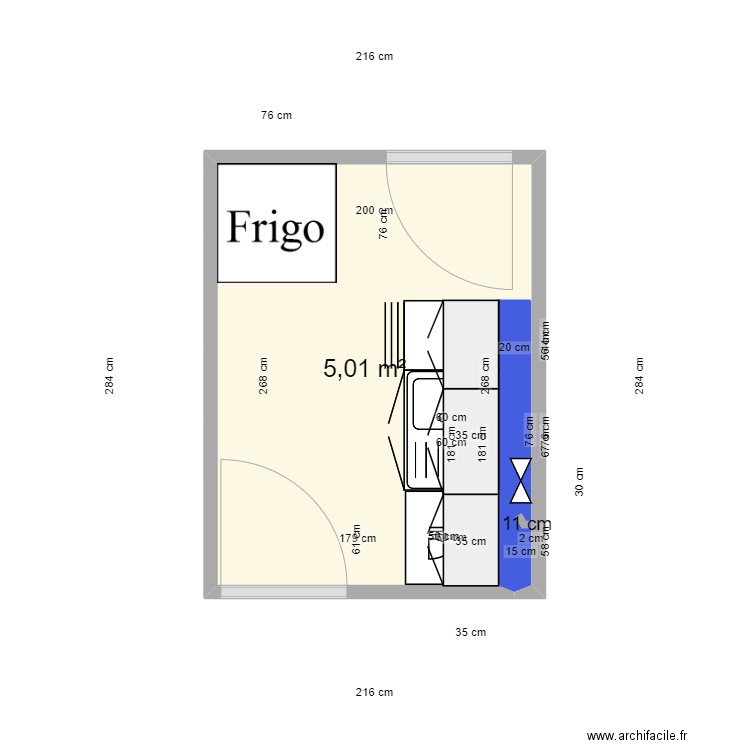 cuisine. Plan de 1 pièce et 5 m2