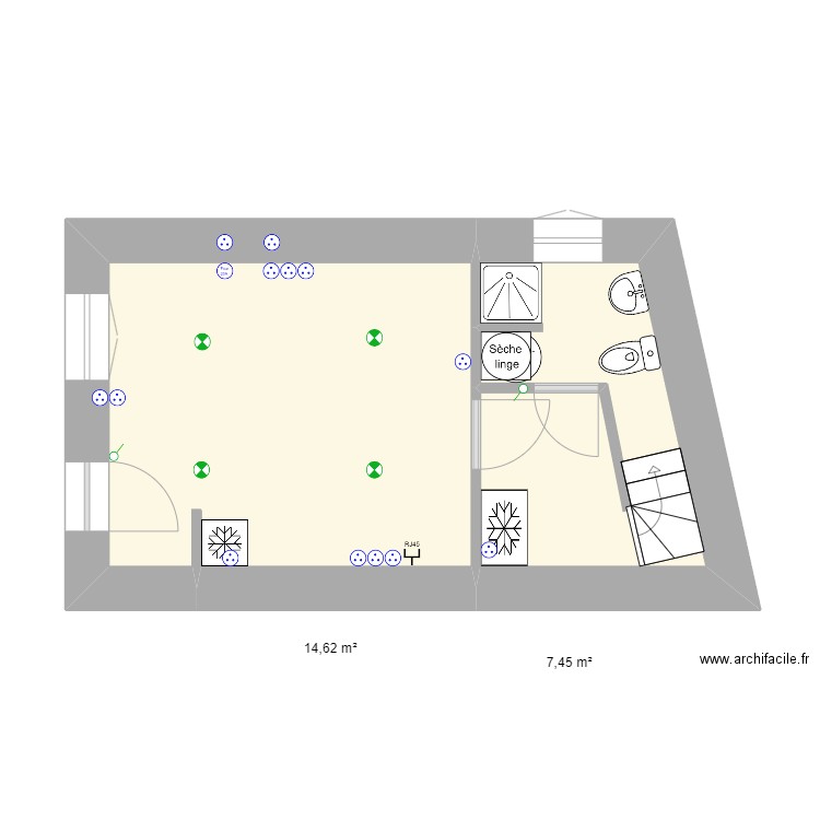 Lionel 2. Plan de 2 pièces et 22 m2