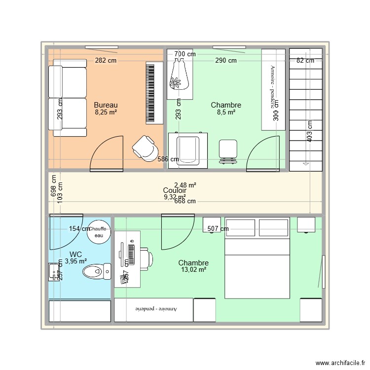 Projet Montoison étage 1 clapier. Plan de 6 pièces et 92 m2