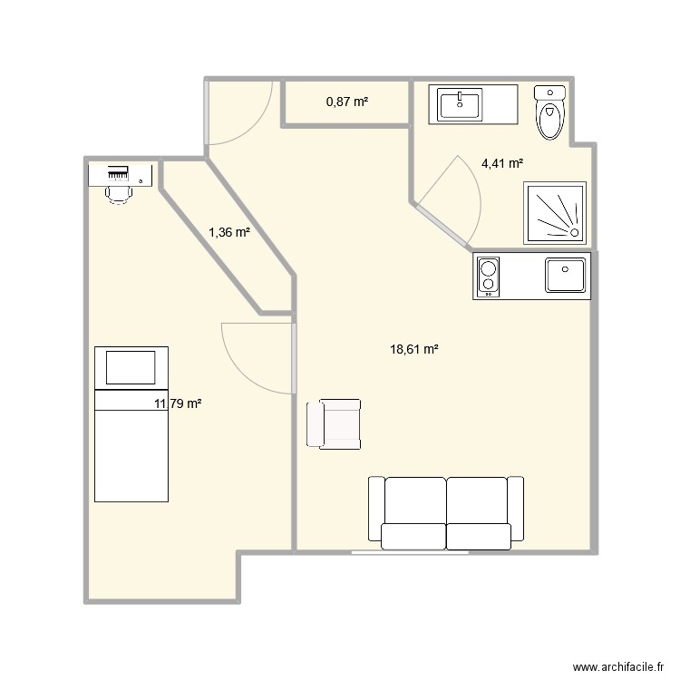 Andrée au Charmilles. Plan de 5 pièces et 37 m2