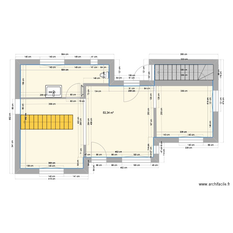 chez Abel 02. Plan de 1 pièce et 53 m2