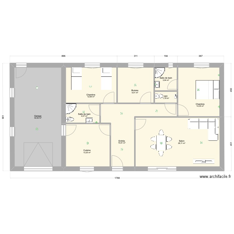 MENU. Plan de 10 pièces et 137 m2