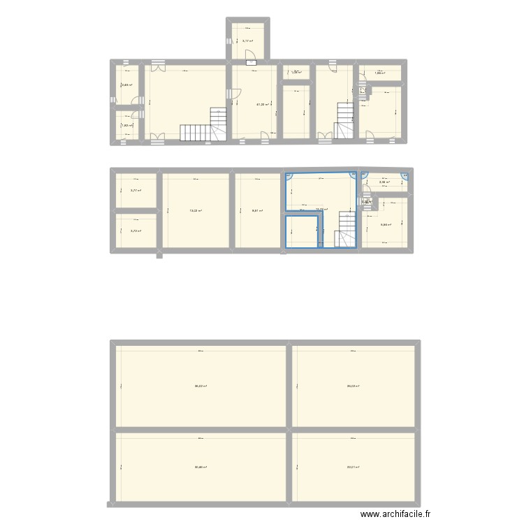 pigeon. Plan de 18 pièces et 217 m2