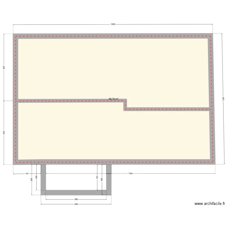 delville. Plan de 1 pièce et 96 m2