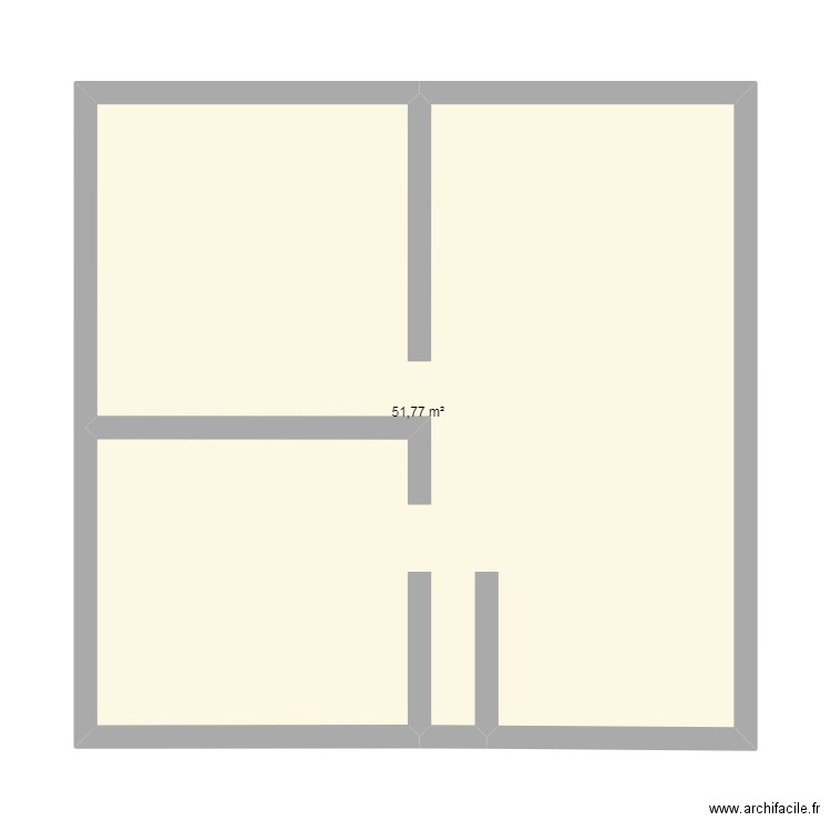 RDC. Plan de 1 pièce et 52 m2