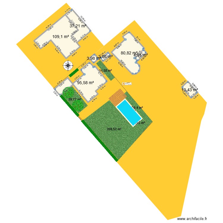 initial. Plan de 8 pièces et 349 m2