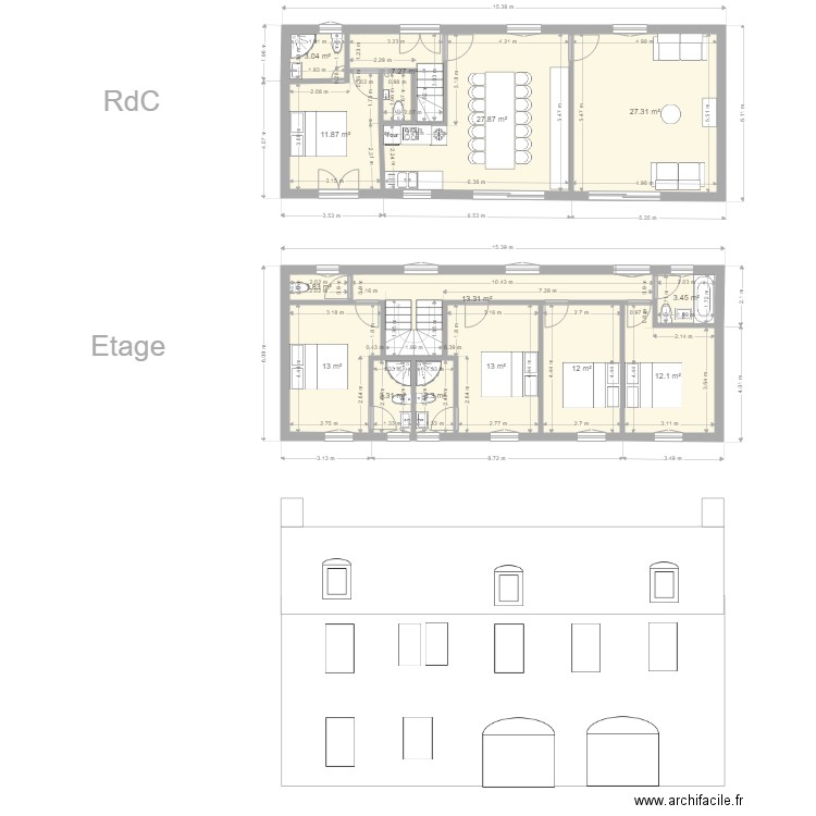 Annexe 18 Longère. Plan de 14 pièces et 153 m2