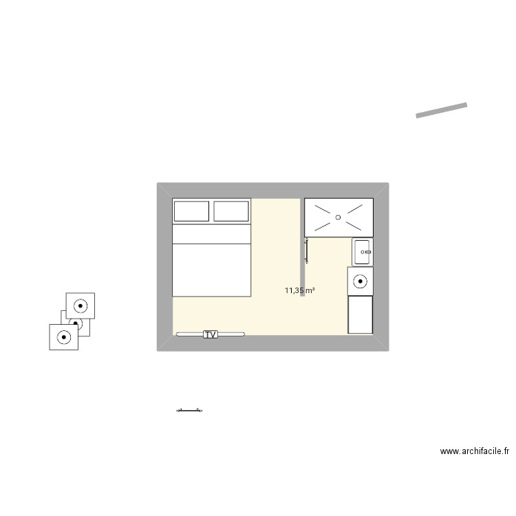 Cabanon  . Plan de 1 pièce et 11 m2