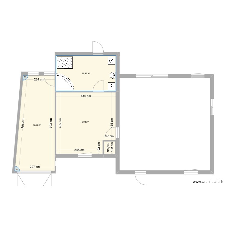 new garage. Plan de 4 pièces et 50 m2