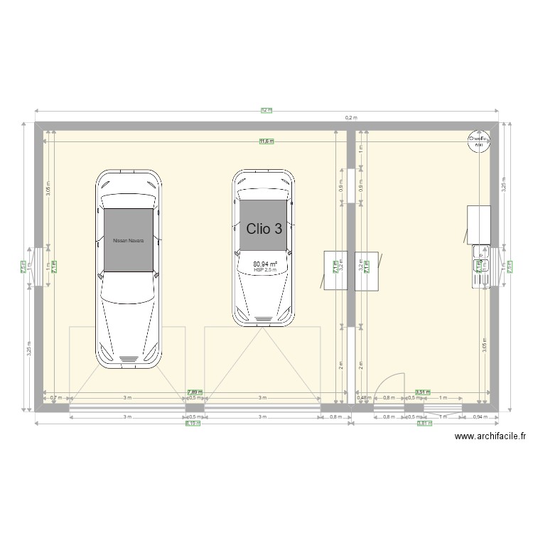 Travaux. Plan de 1 pièce et 81 m2