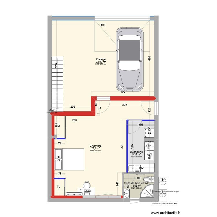 RDC-Projet. Plan de 7 pièces et 70 m2