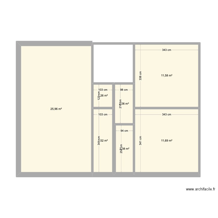 Appart Vincennes. Plan de 7 pièces et 58 m2