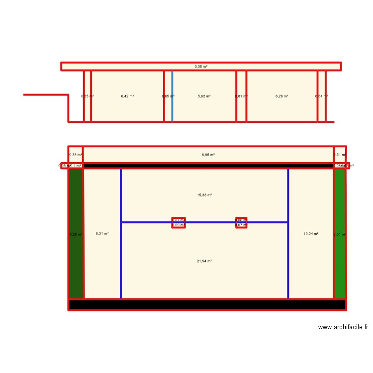 patio haut. Plan de 27 pièces et 101 m2