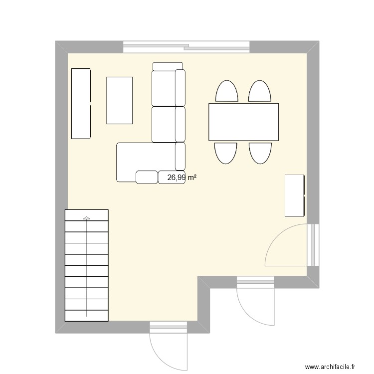 Salon 3. Plan de 1 pièce et 27 m2