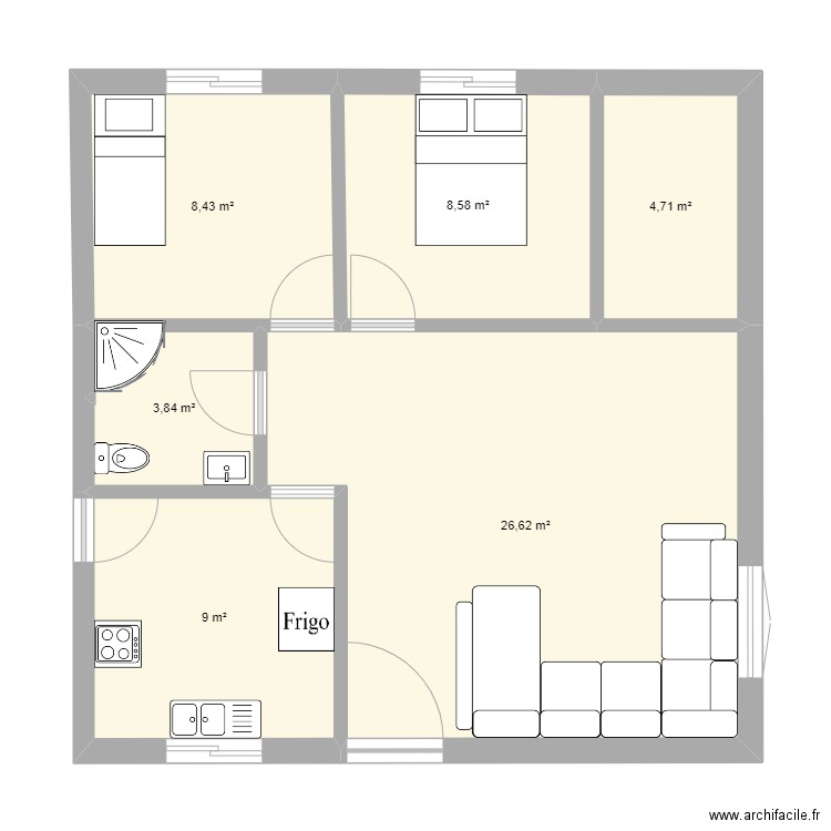 maher. Plan de 6 pièces et 61 m2