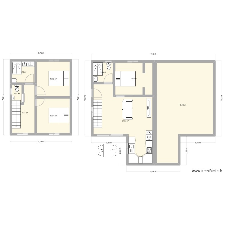 jumelé 80 m² en étage. Plan de 9 pièces et 115 m2