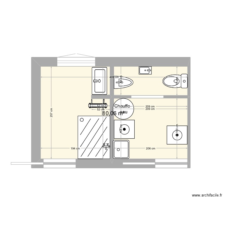 Sanitaires. Plan de 1 pièce et 10 m2