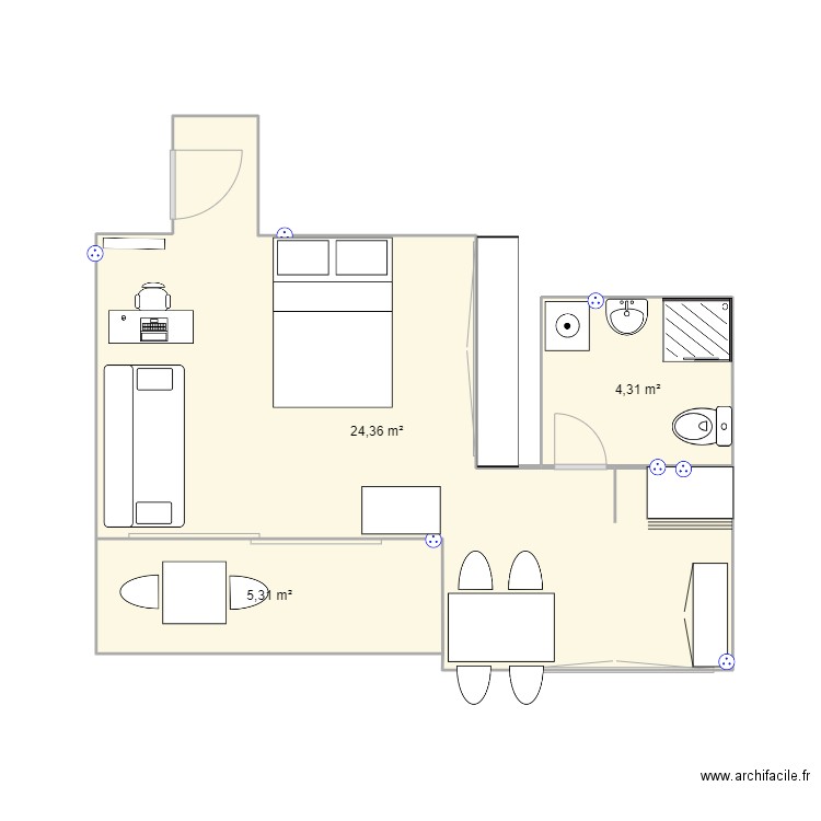 TAL Studio n°3. Plan de 3 pièces et 34 m2