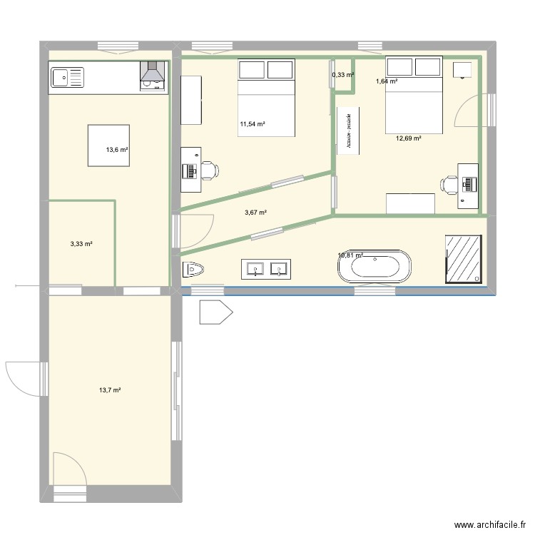 PLAN BASE 4. Plan de 9 pièces et 71 m2