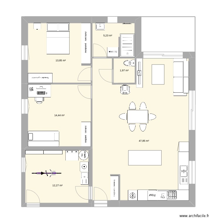 Magnolia81_petiteSdB_Terrasse. Plan de 6 pièces et 96 m2