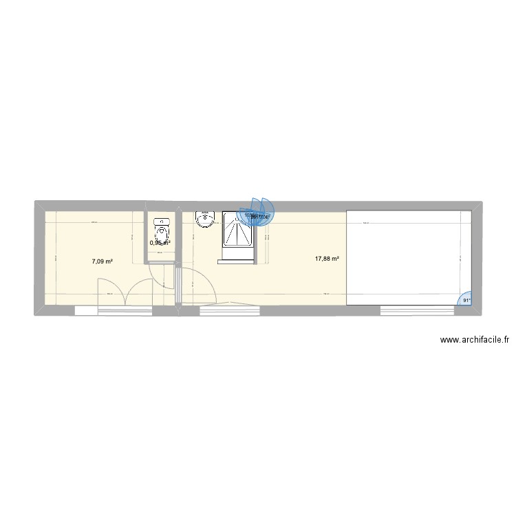 PLAN RC. Plan de 3 pièces et 26 m2