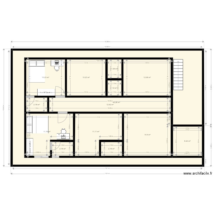 Projet Fini1. Plan de 14 pièces et 142 m2