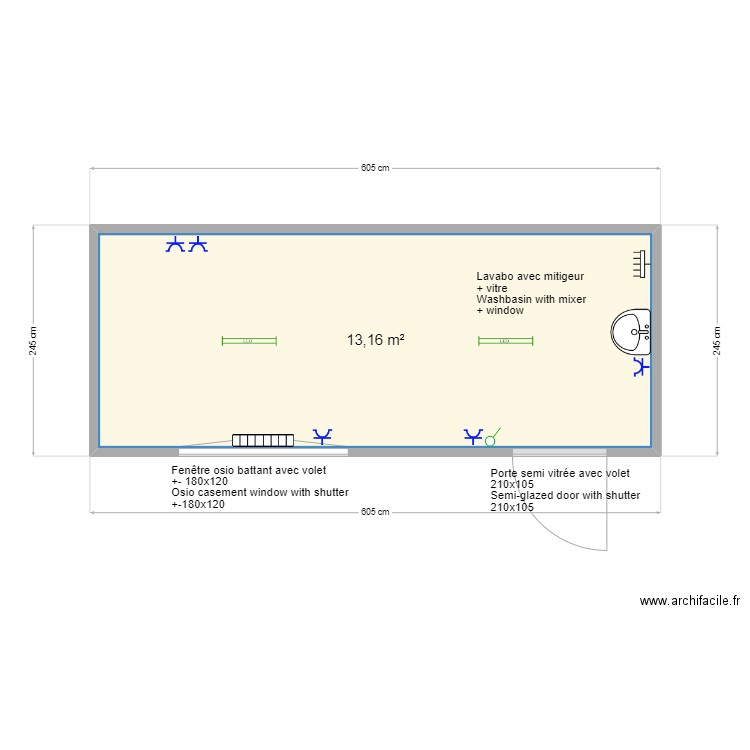 Plan pour Cha nails. Plan de 1 pièce et 13 m2