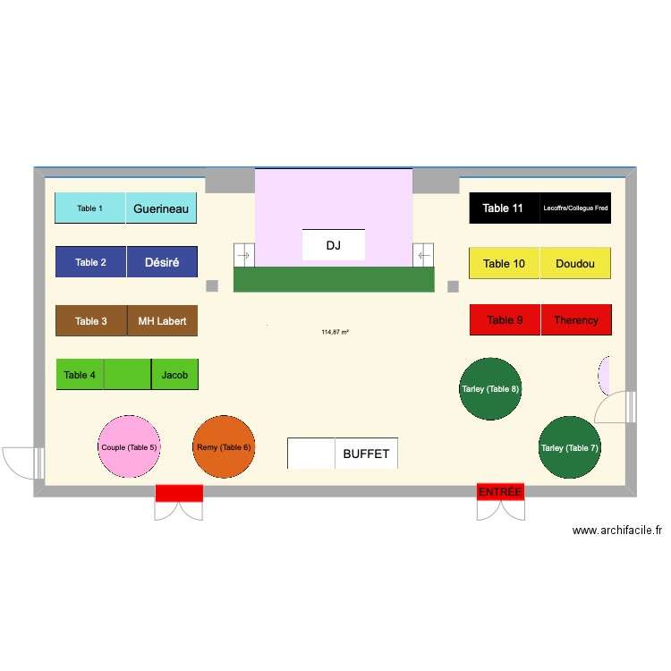 Plan de table KV 28 septembre. Plan de 1 pièce et 115 m2