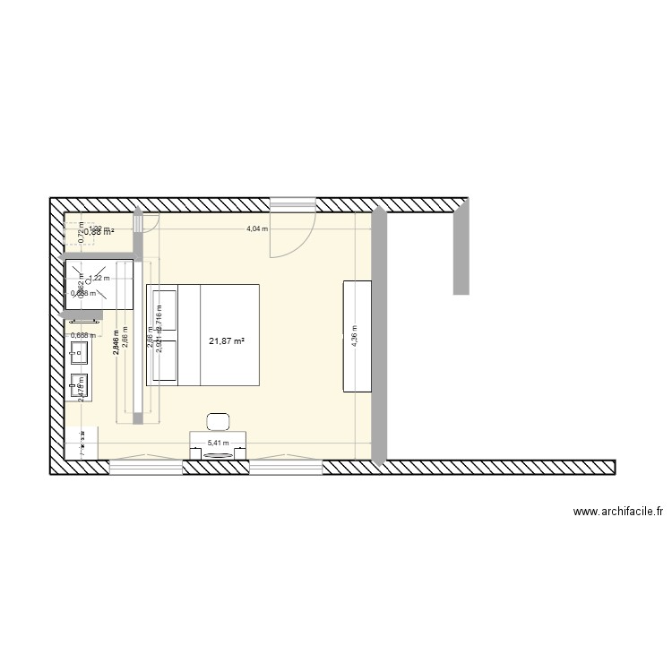 Belisama RDC chambre 2. Plan de 2 pièces et 23 m2