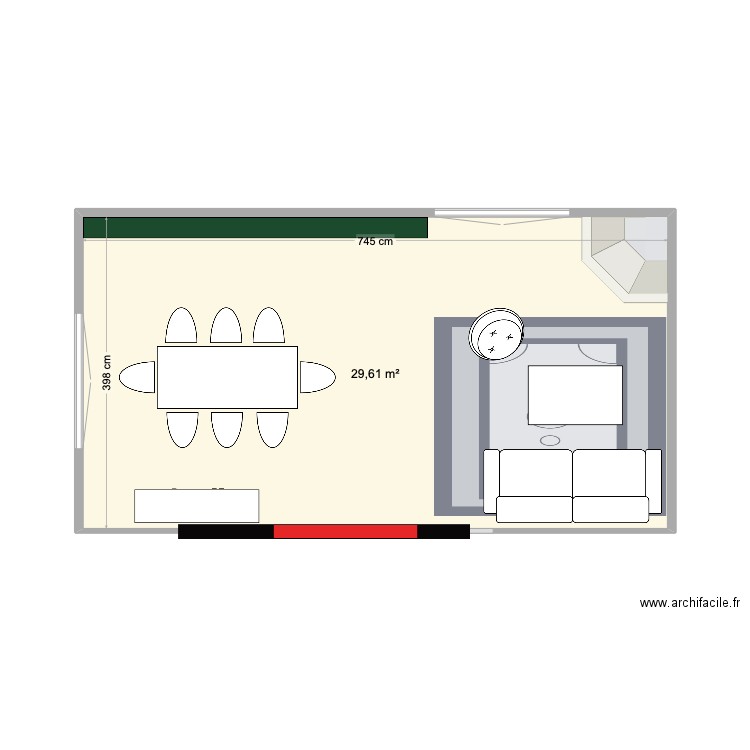 Salon. Plan de 1 pièce et 30 m2