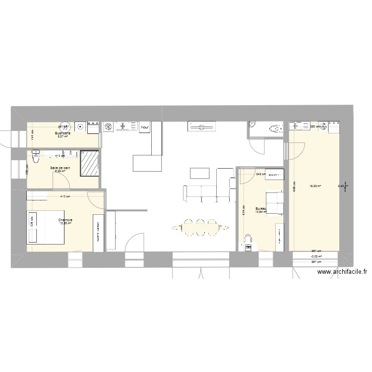 Grange. Plan de 7 pièces et 59 m2