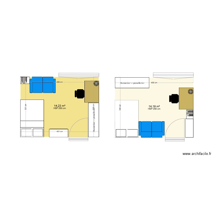 proposition chambre Léa 3. Plan de 2 pièces et 28 m2