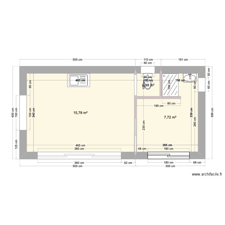 pool house version 2025. Plan de 3 pièces et 24 m2