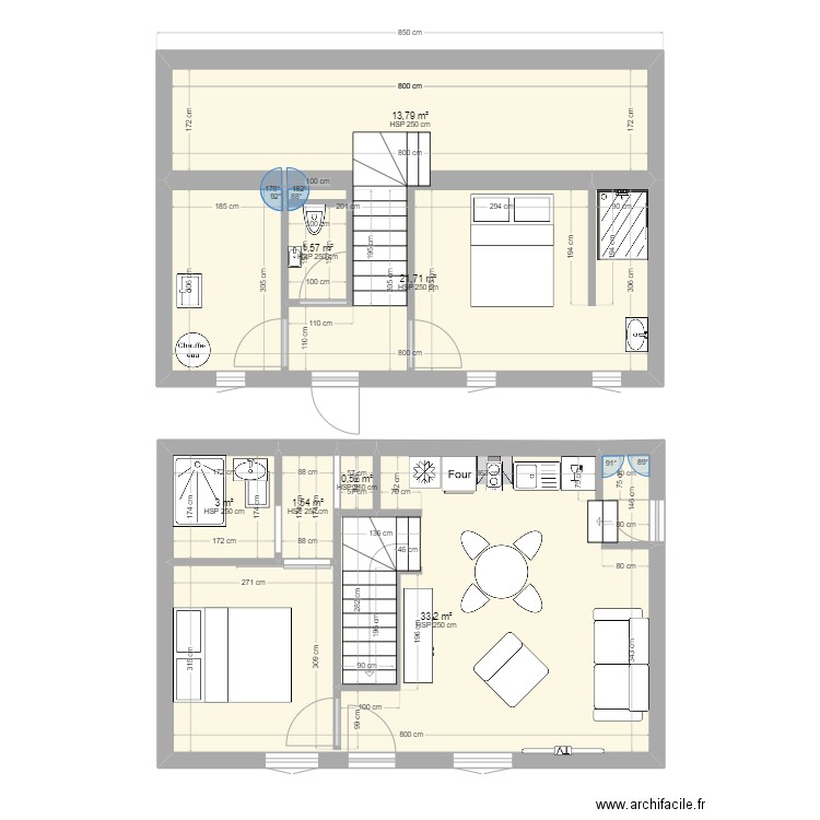 Plan ch. Plan de 7 pièces et 75 m2