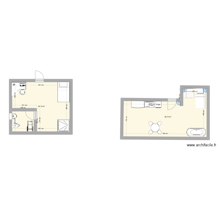 PLAN laly . Plan de 2 pièces et 53 m2