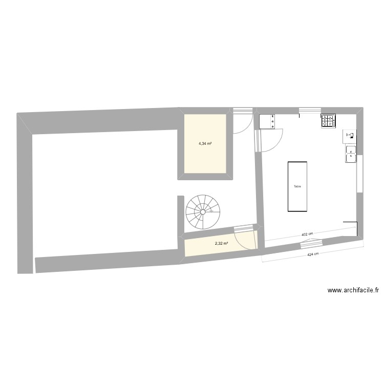 cuisine Ch. Plan de 2 pièces et 7 m2