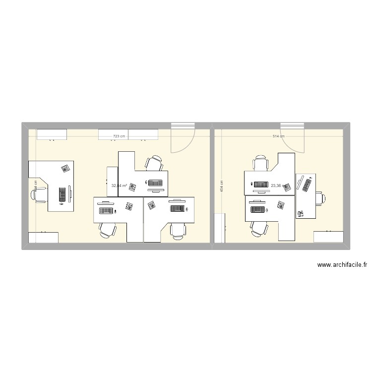 Bureau maint 1. Plan de 2 pièces et 56 m2