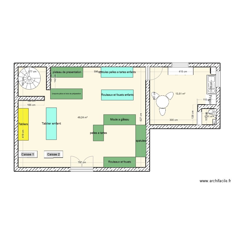 ADOC projet boulangerie . Plan de 3 pièces et 64 m2