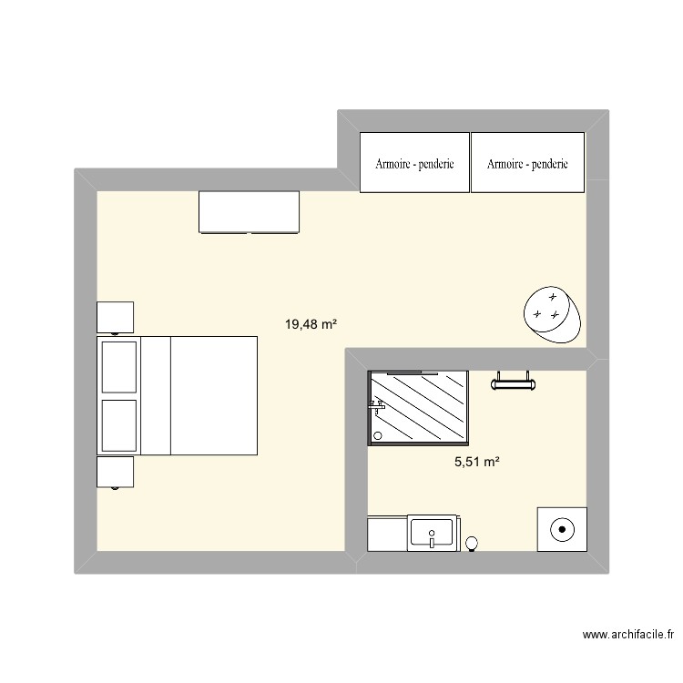 Idée maman pour caros . Plan de 2 pièces et 25 m2