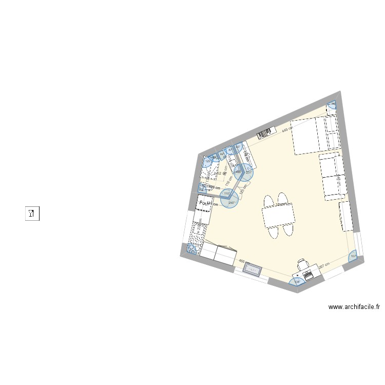 gite. Plan de 2 pièces et 35 m2