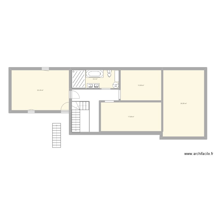 Tartissou étage. Plan de 5 pièces et 87 m2